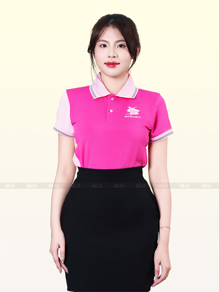 áo thun đồng phục công ty có cổ màu hồng cao cấp