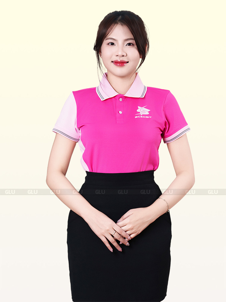 áo thun đồng phục công ty có cổ màu hồng thân trước