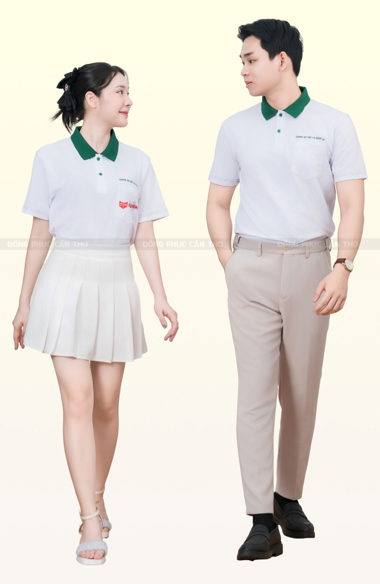 áo polo đồng phục công ty trắng màu trắng sang trọng