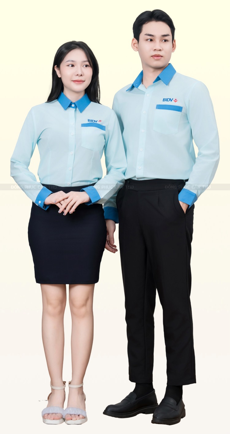 áo sơ mi đồng phục ngân hàng bidv màu xanh dương
