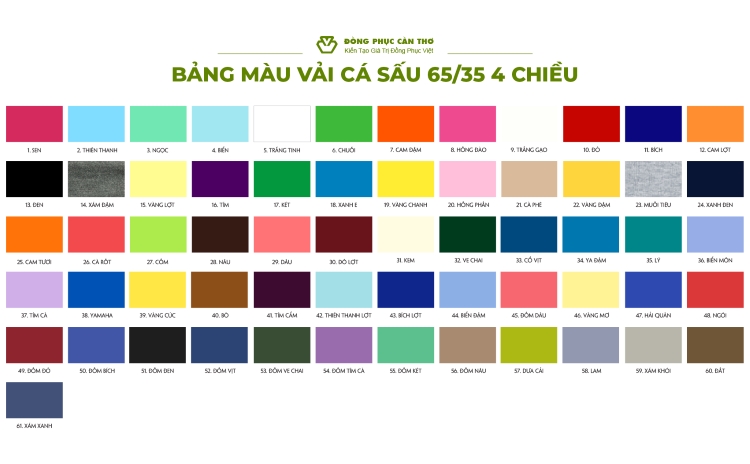 bảng màu vải cá sấu 6535 may áo thun đồng phục