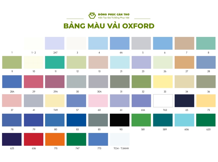 bảng màu vải kate oxford