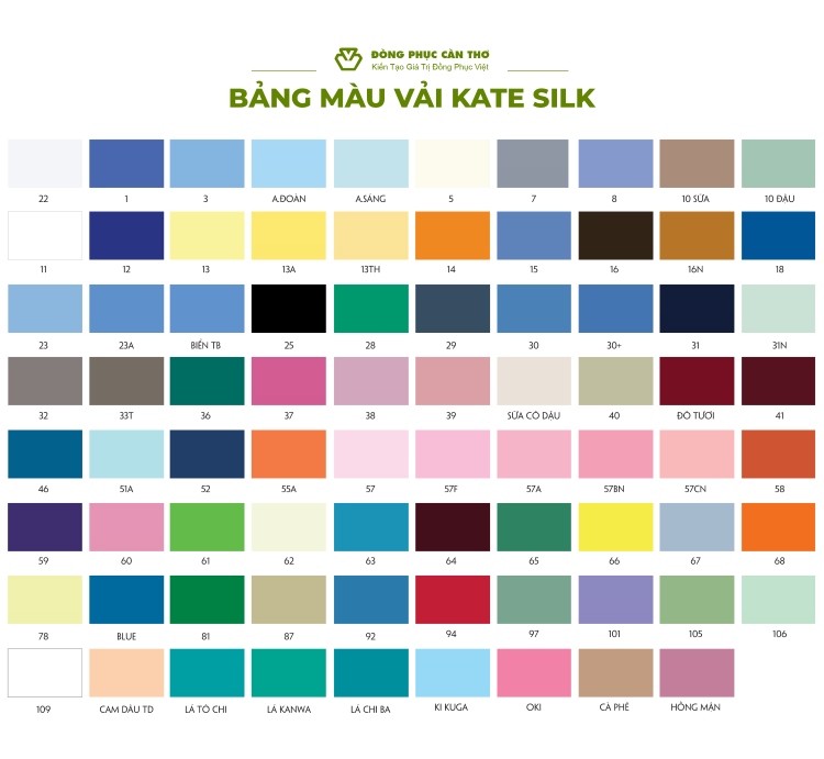 bảng màu vải kate silk