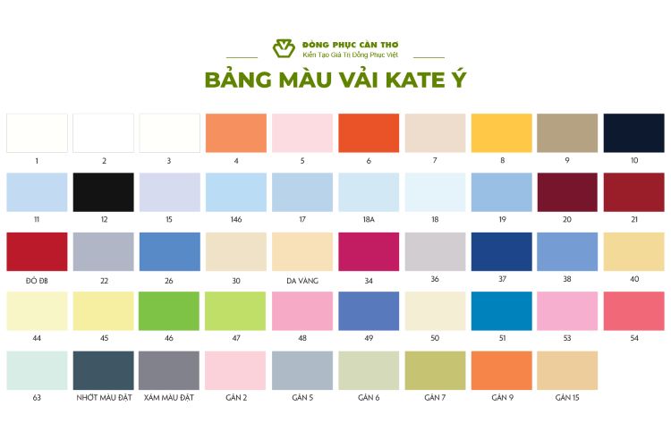 bảng màu vải kate ý may áo sơ mi đồng phục
