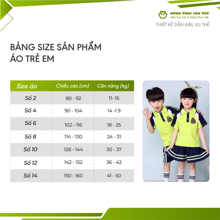 bảng size áo trẻ em đồng phục
