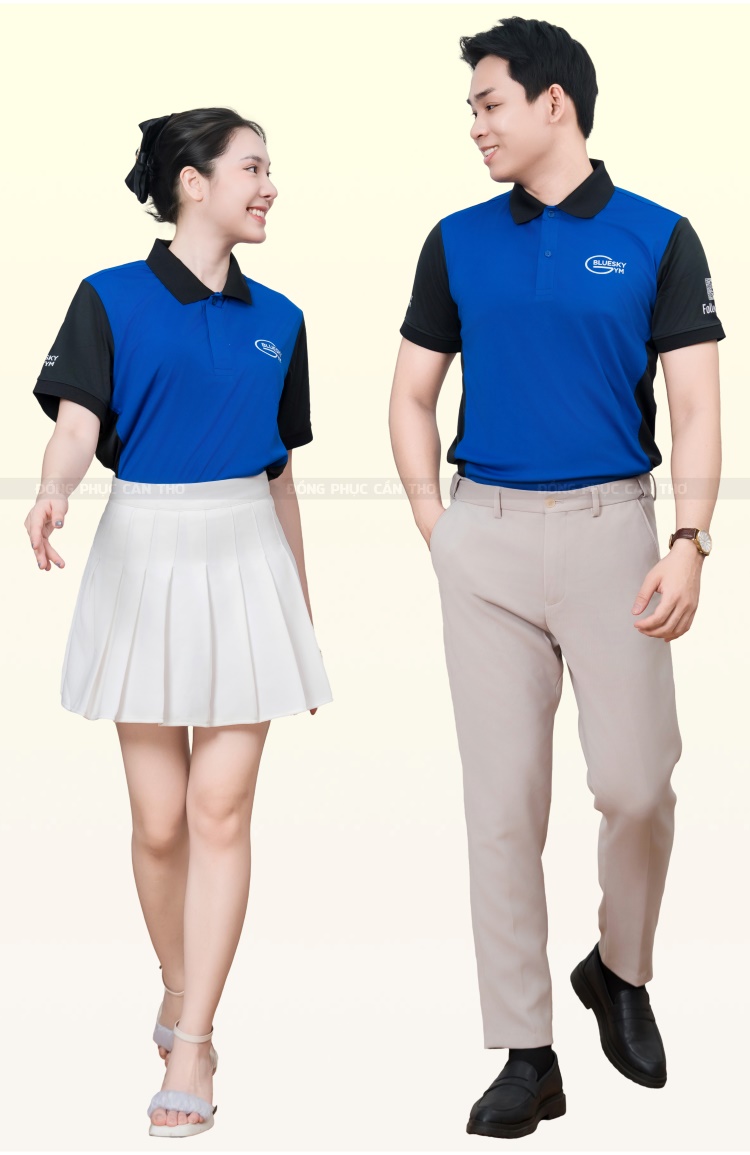 mẫu áo polo đồng phục màu xanh bích phối đen